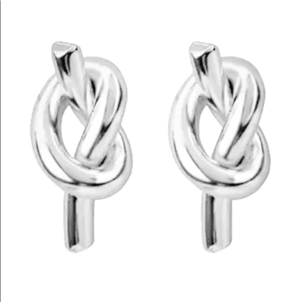 Women Unisex Pierced Earrings Small Stud Knots Stainless Steel Silver Tone NWOT